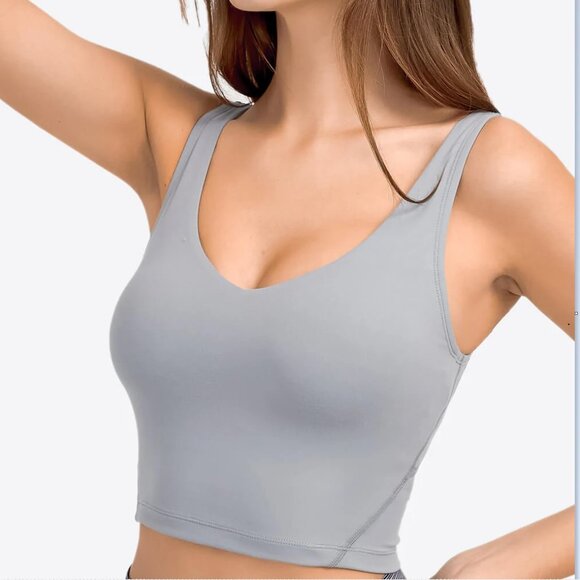 Women's Light Blue Workout Sport Bra Double Layers Top - Picture 1 of 7